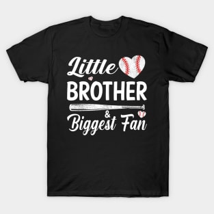 Little Brother Biggest Fan Baseball T-Shirt